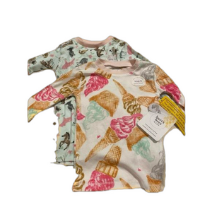 2 Burts Bees 🐝 Snug Fit Pajama tops.  2t is Ice Cream and 4t is Farm animals E